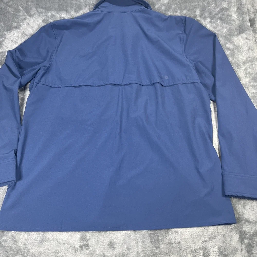 North Face Shirt Men Large Blue Vapor Wick Long Sleeve Button Double Pocket Vent